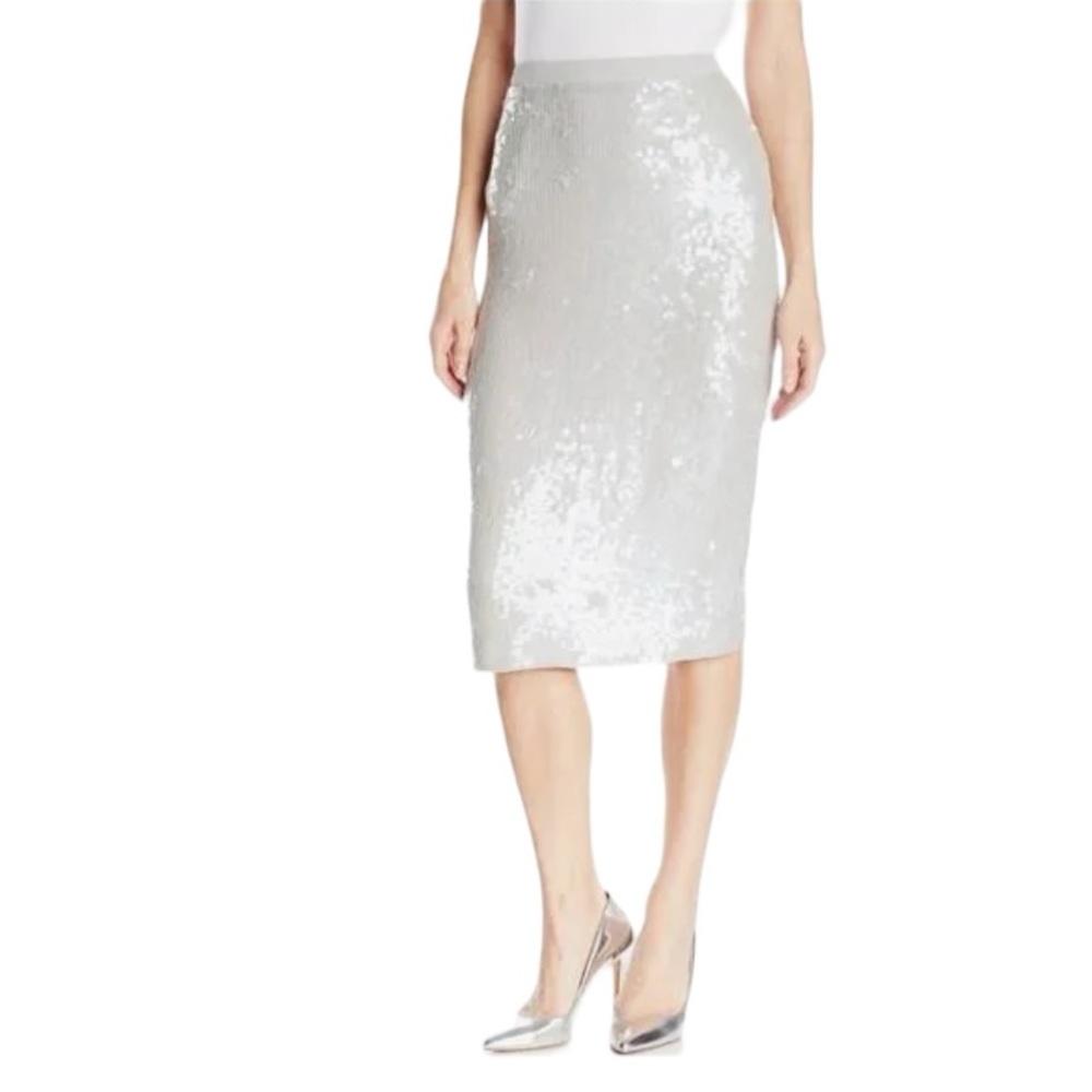 French Connection Silver Sequin Midi Skirt NWT Sz 6